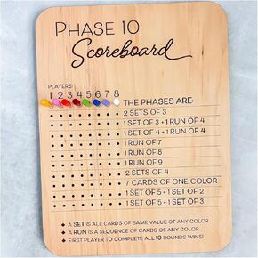 Phase 10 Score Board - 2025 New Wooden Phase Ten Scorecard and Round Tracker Phase 10 Dice Cards Game Score Sheets Classic Family Adults Board Card Games Night Table Score Boards Accessories (1PC)