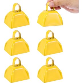 PATIKIL 6pcs Cow Bells for Football Games, 3inch Cowbells for Sporting Events Bulk Loud Noise Makers Metal Cow Bell with Handle for Cheering Wedding,Yellow
