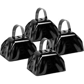 Metal Cow Bell Noise Maker - 3 Inch Pack of 4 - Small Loud Metal Cowbell Noisemaker with Handle - Great for Football Games, Sporting Events, Weddings, New Year's Eve, Birthday Parties