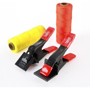 Goldblatt 4 Pieces Mason Line Clamps & Mason Line String Line - Red & Orange Nylon Twine String Rolls, Concrete Tools Set, Construction Masonry Measurement String for A String Level
