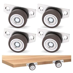 1.25 Inch Small Side Mount Caster Wheels, Mini Low Profile Casters Set of 4, Non Swivel Rigid Casters Wheels for Wooden Furniture, Drawers, Trays, DIY Project