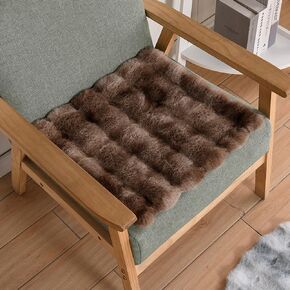 Faux Fur Rabbit Hair Carpets Square Chair Cover Seat Cushion Pad, 12x12 inch Luxurious Rabbit Fur Small Area Rugs Fluffy Floor Mat for Living Sofa, Bedroom Living Kids Room (Coffee Tie-dye)