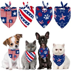 American Flag Dog Bandanas, 4th of July Dog Bandanas, 4 Pack Triangle Pet Scarfs, Holiday Pet Bandana for Small Medium Large Dogs Cats Pets
