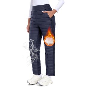 MoFiz Down Pants for Women Lightweight Puffy Sweat Pants High Waist Water Resistance Puffer Sweatpant Winter Ski Trouser