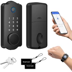 Fingerprint Smart Door Lock, 7-in-1 Keyless Entry Door Lock Deadbolt, Biometric Door Lock with Phone/Watch App Control, Auto Lock with Touchscreen Keypad for Bedroom, Front Door, Home,Apartment Office