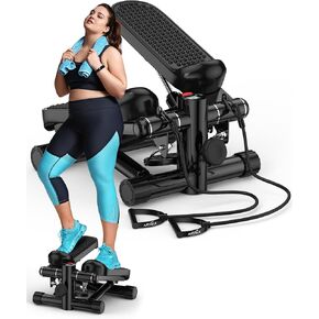Steppers for Exercise at Home, Mini Stepper with Resistance Bands, Portable Stair Stepper 330LBS Weight Capacity, Adjustable Height Stepper Machine with LED Monitor for Full Body Workout