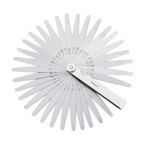 Dasqua 32 Blades Feeler Gauges 0.03-1.00mm Tapered Feeler Gauge Set Stainless Steel Thickness Gauges Dual Marked SAE and Metric Narrow Feeler Gauge for Measuring Gap Width or Thickness