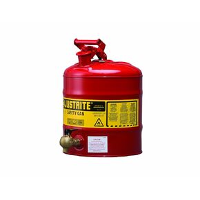 Justrite 7150140 Type I Galvanized Steel Laboratory Shelf Safety Can with Brass Control Flow Lab Safety Bottom Faucet, 5 Gallon Capacity, Red