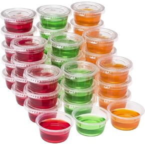 DuraHome Plastic Portion Cups with Lids 2 oz. Pack of 150 Leakproof Jello Shot Cup Mini Containers for Salad Dressing Sauce Condiment Snack Souffle and Salsa, Disposable