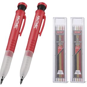 HAUTMEC 3-in-1 Carpenter Pencils with Removable Finger Grip, Built-in Sharpener and 7 Leads (3 Colors), Mechanical Construction Pencil for Deep Marking Scribing, Pro Tracer Pencil, HT0293-DM in Kuwait