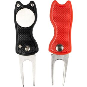 2-Pack Golf Divot Repair Tool with Magnetic Ball Marker - Foldable Pop-up Divot Turf Fork for Golf Enthusiasts