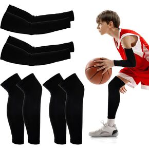 Kids Arm Sleeves & Basketball Leg Sleeves Set, Non-Slip Football Leg Sleeves Youth Long Compression Leg Sleeves