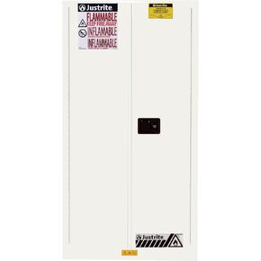 Justrite 45 Gallon Manual Close Flammable Storage Cabinet, 18 Gauge Steel, 2 Shelves, 2 Door Fire Cabinet, 65" x 43" x 18", Made in The USA, Yellow, 894500