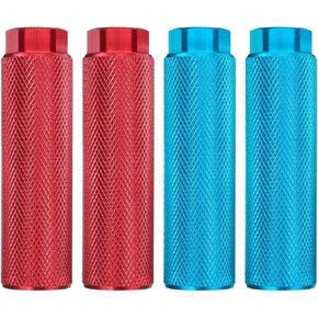 HARFINGTON 2 Pairs Bike Pegs Aluminum Alloy Rear Stunt Pegs Anti-Skid Back Seat Stands Fit 3/8" Axles for Mountain Bike, Red & Sky Blue