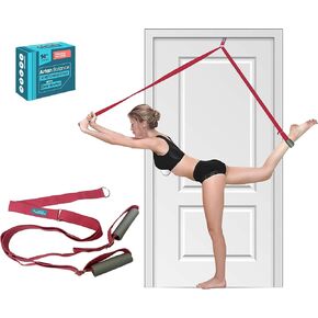 Stretching Strap with Door Anchor- 94" Door Stunt Strap with Adjustable Loops and Foam Pads- Leg Stretch Strap for Flexibility Stretching and Balance- Ideal for yoga, Dance and Ballet