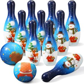 Libima 12 Pcs Christmas Bowling Set Santa Claus Snowman Bowling Set 10 Soft Foam Bowling Pins 2 Bowling Balls Set Toy Bowling Set for Game Indoor Outdoor Xmas Party Supplies