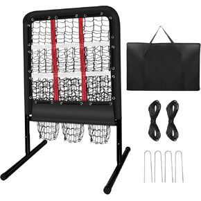 9 Hole Pitching Net with Strike Zone and Handbag, 2X3’Pitching Nets Fixed by 4 Ground Stakes or 2 Sandbags.3 Adjustable Heights(39-46in) for Pitching Target Net, Pitching Pocket Net for Softball Train