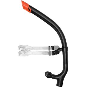 Swimmer's Snorkel for Lap Swimming, Adult Snorkeling Gear Swim Training, Center-Mount Silicone Mouthpiece One-Way Purge Valve in Pool and Open Water