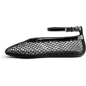 Women's Mesh Ballet Flats,Fishnet Ballerina Buckle Strap Shoes,Mary Jane Flats Casual Comfortable Daily Dress Shoes