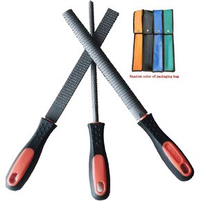 8" Wood Rasp File Set with Rubber Grip - Includes Hand Cut Round, Half-Round, and Flat Rasp File Kit - Curved and Flat Tools(3 Pcs) The Color of Packing Bag is Random