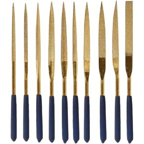 YAKAMOZ 10Pcs Titanium Diamond File Set Fine Round Needle Files Triangular Square Flat Riffler File Kit for Metal Wood Stone Glass Jewelry Carving Polishing DIY Tools - 5x180mm