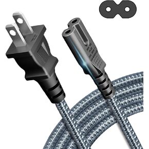 Power Cable, Homair 6.6ft Nylon Braided AC Power Cord for PS5 / PS4 / PS4 Slim / PS3 Slim / PS3 Super Slim,Xbox One S, Xbox One X, Xbox Series X/S,TV Monitor PC -2 Prong Power Cable Replacement Grey