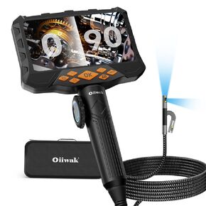 Oiiwak 5" IPS Endoscope Camera with Light, Dual Lens Articulating Borescope Inspection Camera Snake Camera Bore Scope Camera for Wall Automotive Aircraft Plumbing House