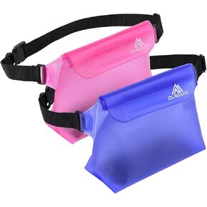 Queday 2-Pack Waterproof Pouch with Waist Strap, Screen Touchable Dry Bag with Adjustable Belt for Phone Valuables for Swimming Snorkeling Boating Fishing Kayaking Black White