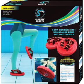 Sunlite Sports Aqua Trainer 2 في 1 مجداف لليد والقدمين، مجموعة التمارين الرياضية المائية لحمام السباحة، تمرين مائي للبالغين للتمرين المائي، تمرينات الجزء العلوي السفلي من الجسم منخفضة التأثير