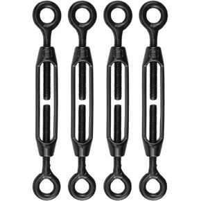 Antrader M6 Turnbuckle Eye and Eye,4Pcs M6 304 Stainless Steel Eye to Eye Turnbuckle Heavy Duty Wire Rope Tension Heavy Duty Turnbuckles for Cable Railing Wire Rope Hardware Kit,Black