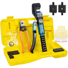 BLIKA 10 Ton Hydraulic Crimping Tool and Cable Cutter, Hydraulic Wire Battery Cable Lug Terminal Crimper Crimping Tool with 11 Dies, Wire Swaging Tool for 1/8" to 3/16" Cable Railing Hardware