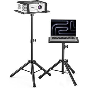 GLEAM Projector Stand Tripod from 21" to 35", Laptop Tripod Stand with Gooseneck Phone Holder, Height Adjustable for Office, Home, Stage, Studio, Multifunctional DJ Rack Stand