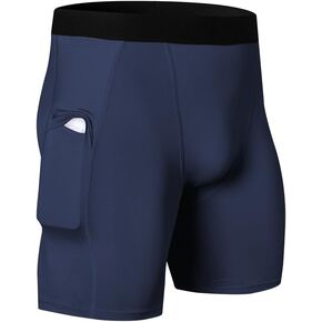 Mens Compression Shorts with Pocket Spandex Shorts for Running Workout Cool Dry Underwear Active Baselayer 1/3 Packs