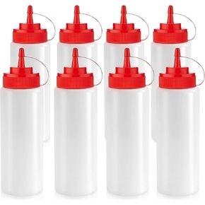 Norcalway Condiment Squeeze Bottles for Liquids - 8 OZ 8 Pack Squeeze Bottle | BPA Free Plastic Condiment Bottles for Syrup, Ketchup, Sauces, Dressing, Oil, Honey | Squirt Bottles for Liquids