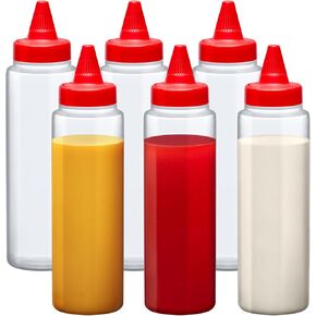 Amazing Abby 8-Ounce Plastic Squeeze Bottles (Set of 6), Reusable Condiment Bottles, BFA-Free, Dishwasher-Safe, Perfect for Ketchup, Mustard, Mayonnaise, Sauces, Condiments, Dressings, and More