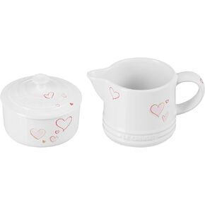 Le Creuset Mon Coeur Collection Stoneware Signature Cream And Sugar Set, White with Hearts