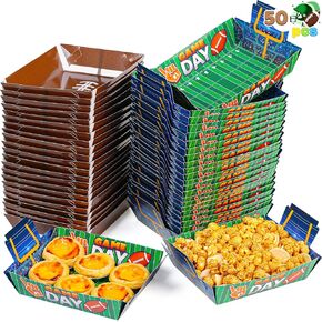 JOYIN 48 PCS Football Party Trays, Disposable Paper Plates Paper Bowls for Football Birthday Party Supplies, Football Tableware Carnival Party Decorations (9.5" X 8")