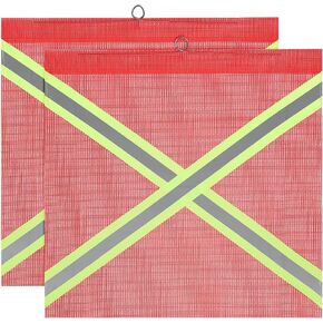MECCANIXITY Safety Flags, 18x18 Inch Warning Safety Flag with Single Sided Cross-Reflective Strip Flag Wire Loop High Visibility for Trucks Trailer Hauling (Red, Pack of 2)