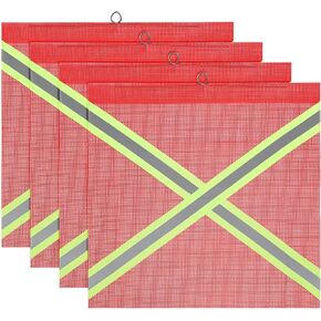 MECCANIXITY Safety Flags, 18x18 Inch Warning Safety Flag with Single Sided Cross-Reflective Strip Flag Wire Loop High Visibility for Trucks Trailer Hauling (Red, Pack of 4)