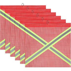 MECCANIXITY Safety Flags, 18x18 Inch Warning Safety Flag with Single Sided Cross-Reflective Strip Flag Wire Loop High Visibility for Trucks Trailer Hauling (Red, Pack of 6)
