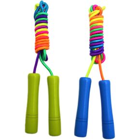 Rainbow Jump Rope for Kids - Wooden Handle - 8.5FT Adjustable Nylon Braided Fitness Skipping Rope for Girls or Boys Fitness Outdoor Exercise Physical Education