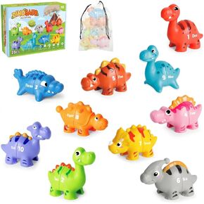 20 PCS Dinosaur Number Learning Toys for Toddlers 2-4, 10 Different Dinosaur Figures, Double Sided Number Matching Game, Preschool Activities Montessori Fine Motor Toys for Toddlers Kids