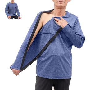 Unisex Bedridden Patient Clothing,Disability Clothing with Fully Open on Both Sides,Patient Nursing Long Sleeves,for Home Care,Post Surgery,Elderly(Man,Blue,M)