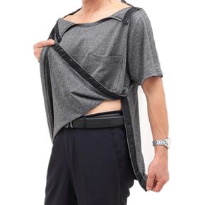Unisex Post Shoulder Surgery Shirts,Tear Away Short Sleeve,Bedridden Patient Clothing,Right & Left Side Snaps Open,Full-Open T-Shirts(Man,Blue,L)