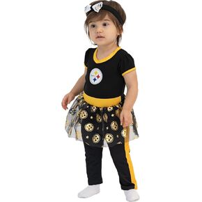 MODERN HERO NFL PITTSBURGH STEELERS Officially Licensed Infant One-piece Bodysuit and Leggings Costume includes One-piece Bodysuit with Mesh Skirt, Leggings and Matching Headband, Size 24 Months