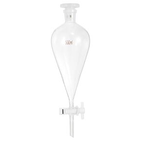 PATIKIL 500ml Conical Separating Funnel, Borosilicate Glass Heavy Wall Lab Separatory Funnel with 24/29 Joints and PTFE Stopcock for Titration Extraction
