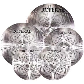 Low Volume Cymbal Pack Mute Cymbal Set 5 Pieces, 14"hi-hat+16"crash+18"crash+20"ride,sliver