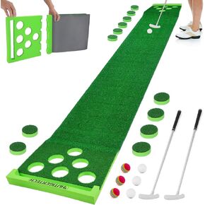 Golf Putting Game Set with Front Border, Golf Putting Green Mat with 2 Putters, 6 Golf Balls and 1 Portable Bag, Golf Pong Game for Indoor Outdoor Backyard Party Home Office Use