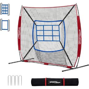 7x7 FT Baseball Net for Batting Pitching Hitting, Baseball Pitching Net, Softball Net with Batting Tee, Strike Zone, Baseball Training Equipment for Kids Adult Youth Sport Practice