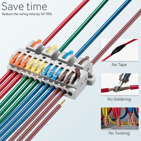 6pcs DIN Rail Terminal Blocks, DIY Splicing Wire Connectors for Circuit Inline 18-12AWG (2 in 10 Out) in Kuwait
